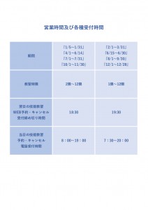 営業時間及び各種受付時間